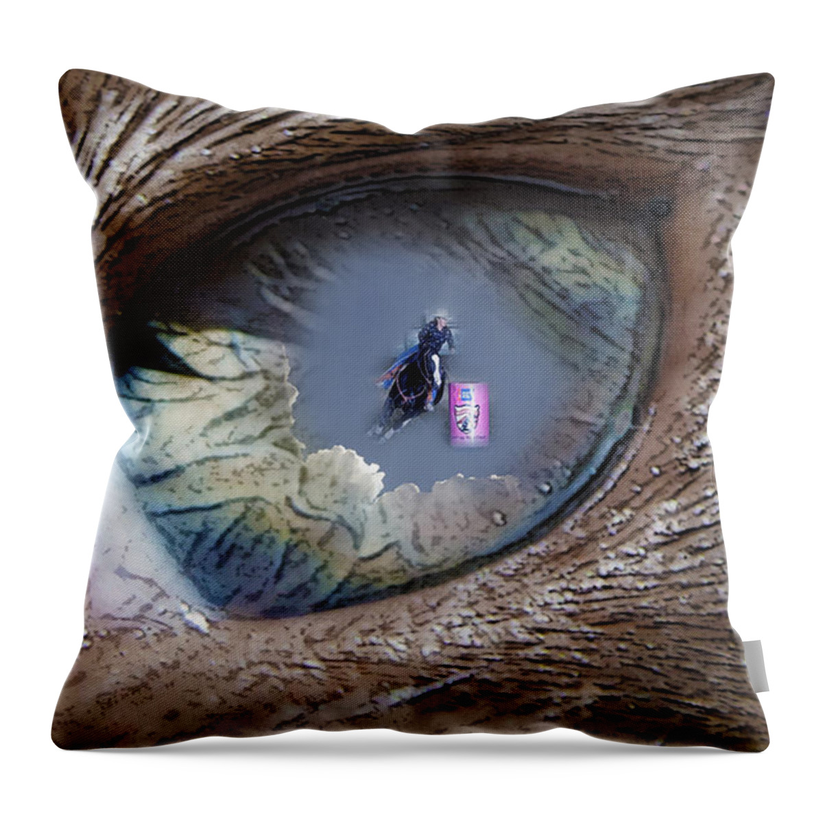  Animals Paintings Photographs Photographs Throw Pillow featuring the photograph Watching mom race. by Mayhem Mediums