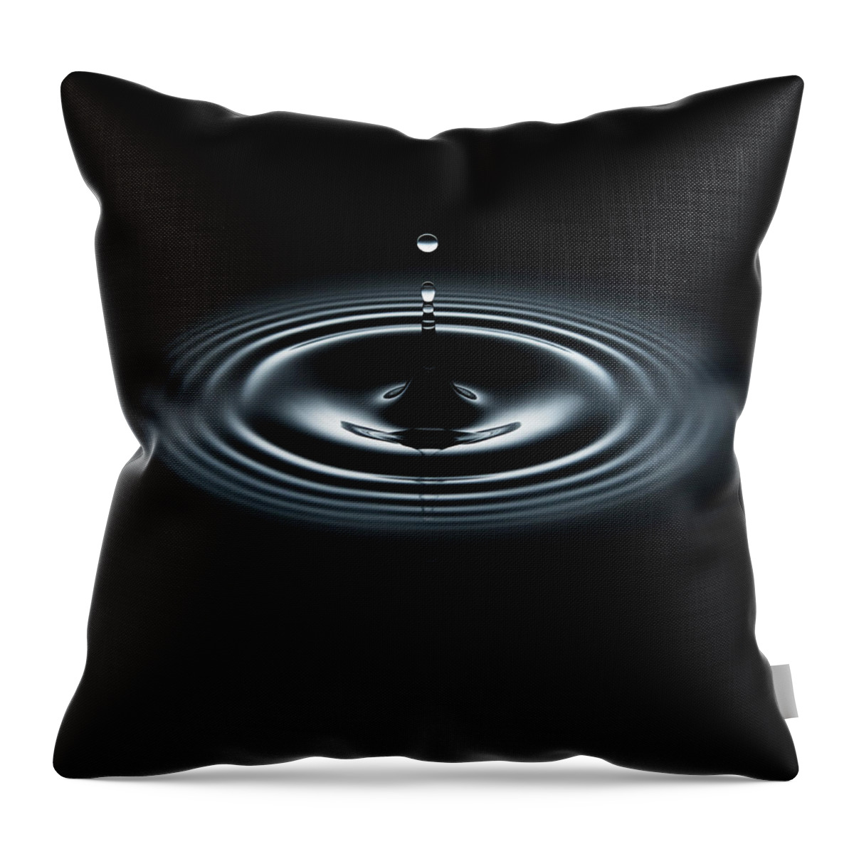Black Background Throw Pillow featuring the photograph Water Drop Making Ripple On Black by Biwa Studio