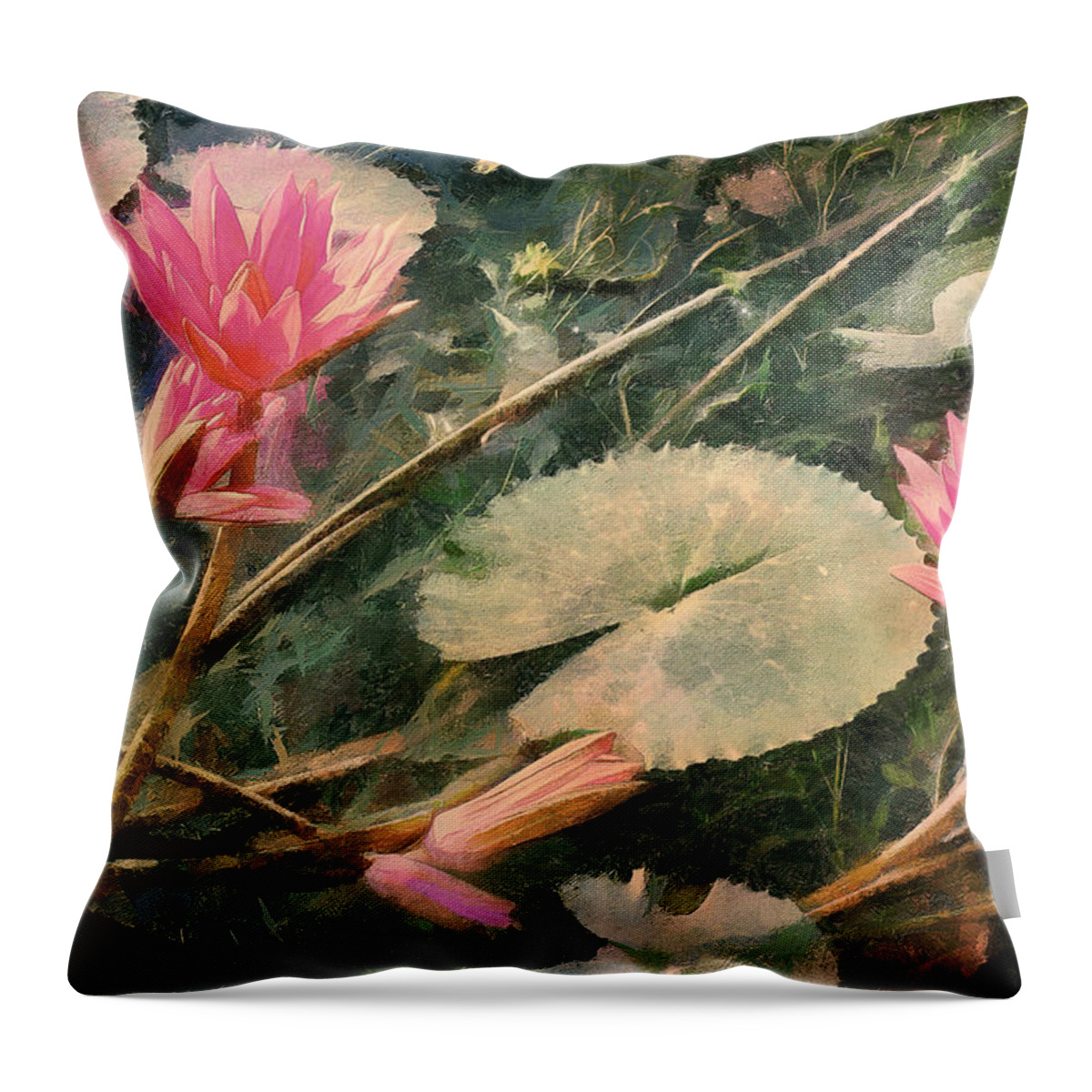 Water Lilies Throw Pillow featuring the digital art Water Lilies In A Stream by Bernie Lee