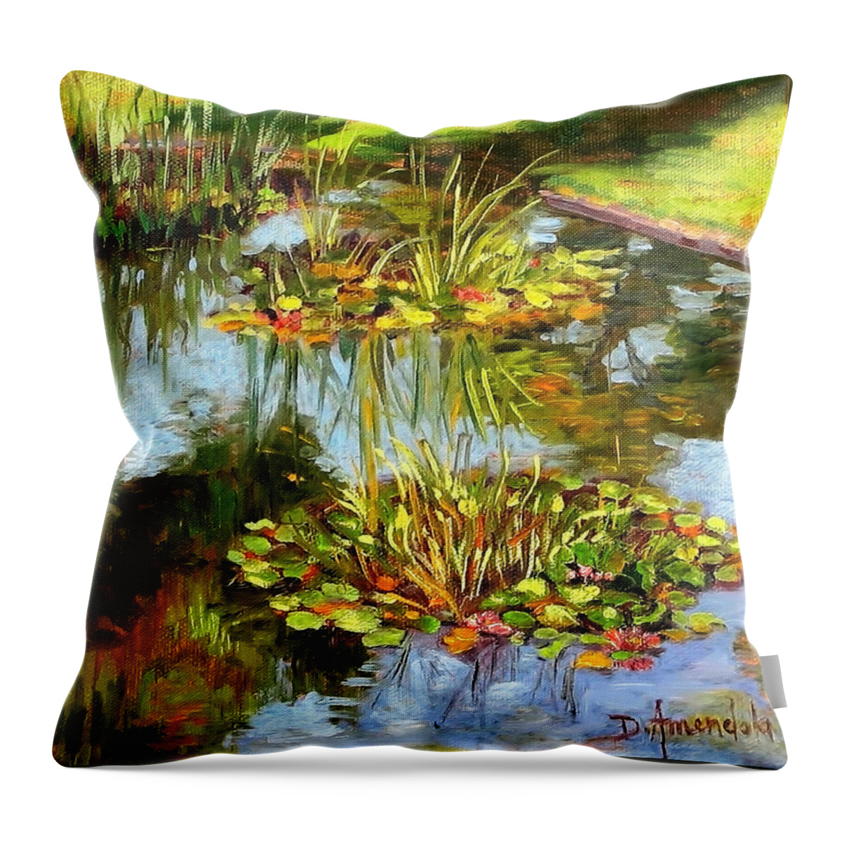 Water Lilies Throw Pillow featuring the painting Water Lilies In California by Dominique Amendola