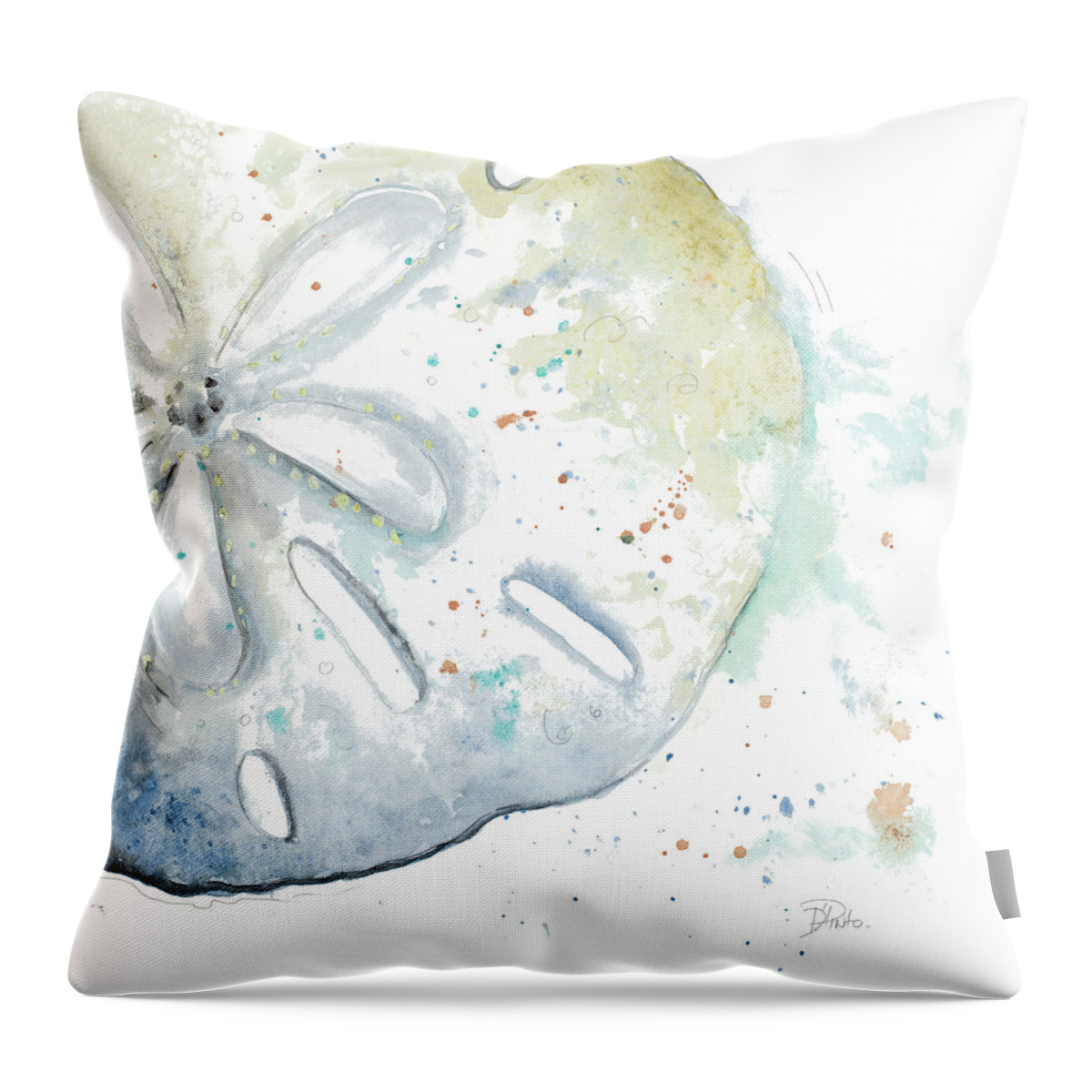 Watersanddollarshellcoastal Throw Pillow featuring the painting Water Sand Dollar by Patricia Pinto