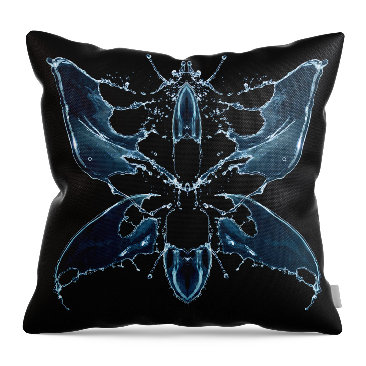 Pareidolia Throw Pillow featuring the photograph Water Splash Butterfly Isolated On Black by Jamesbrey