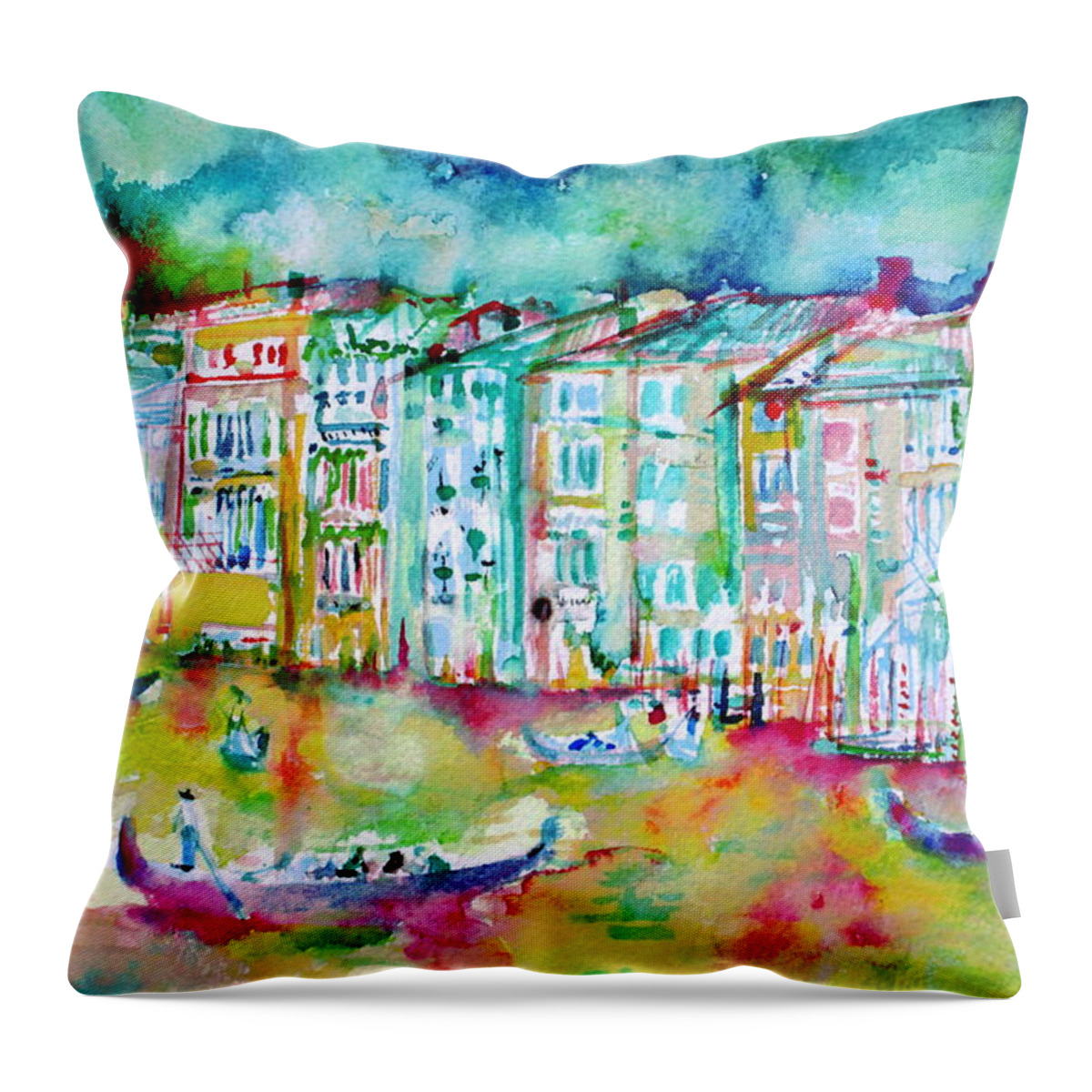 Venice Throw Pillow featuring the painting watercolor VENICE - CANAL GRANDE by Fabrizio Cassetta