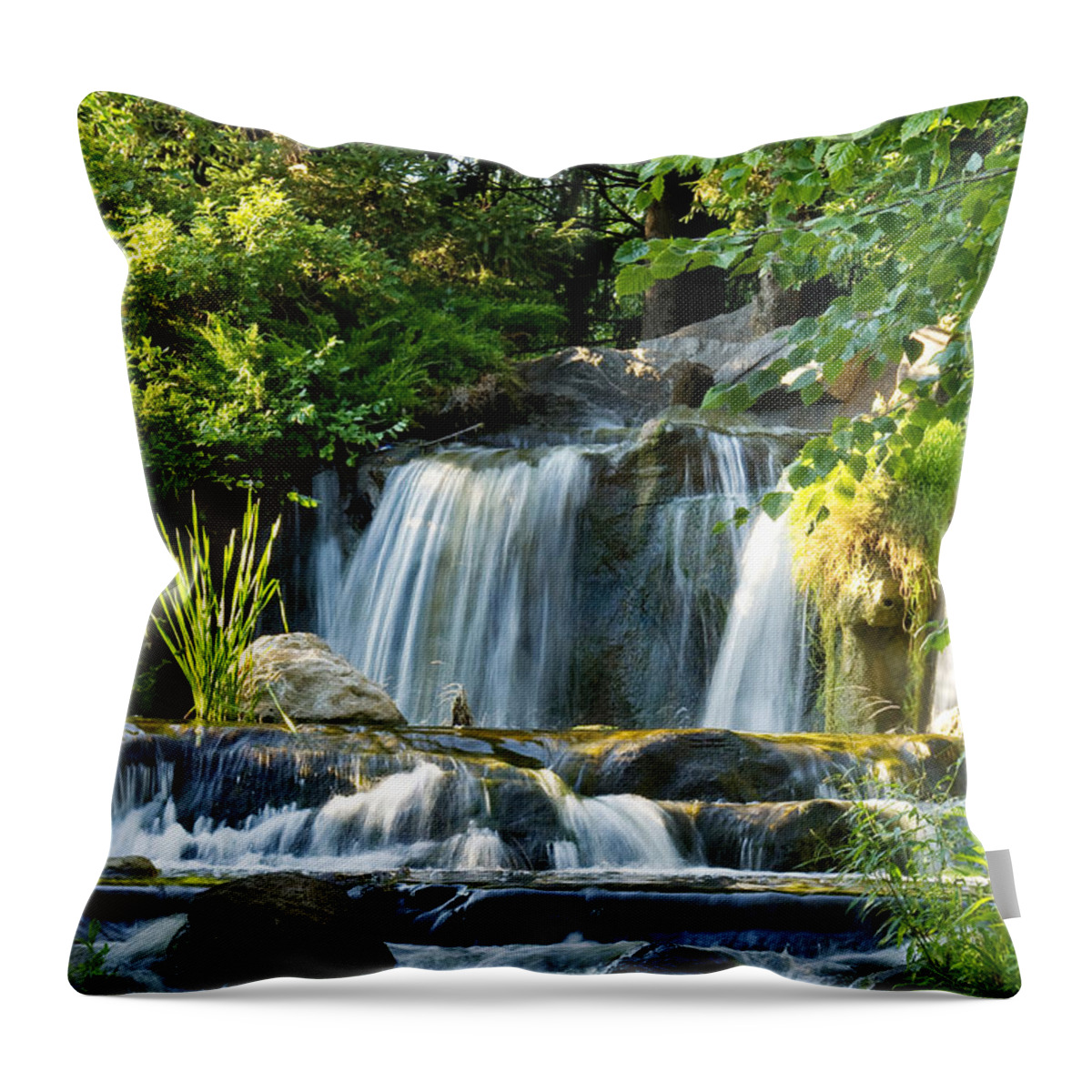 Green Throw Pillow featuring the photograph Waterfall at Lake Katherine by Larry Bohlin