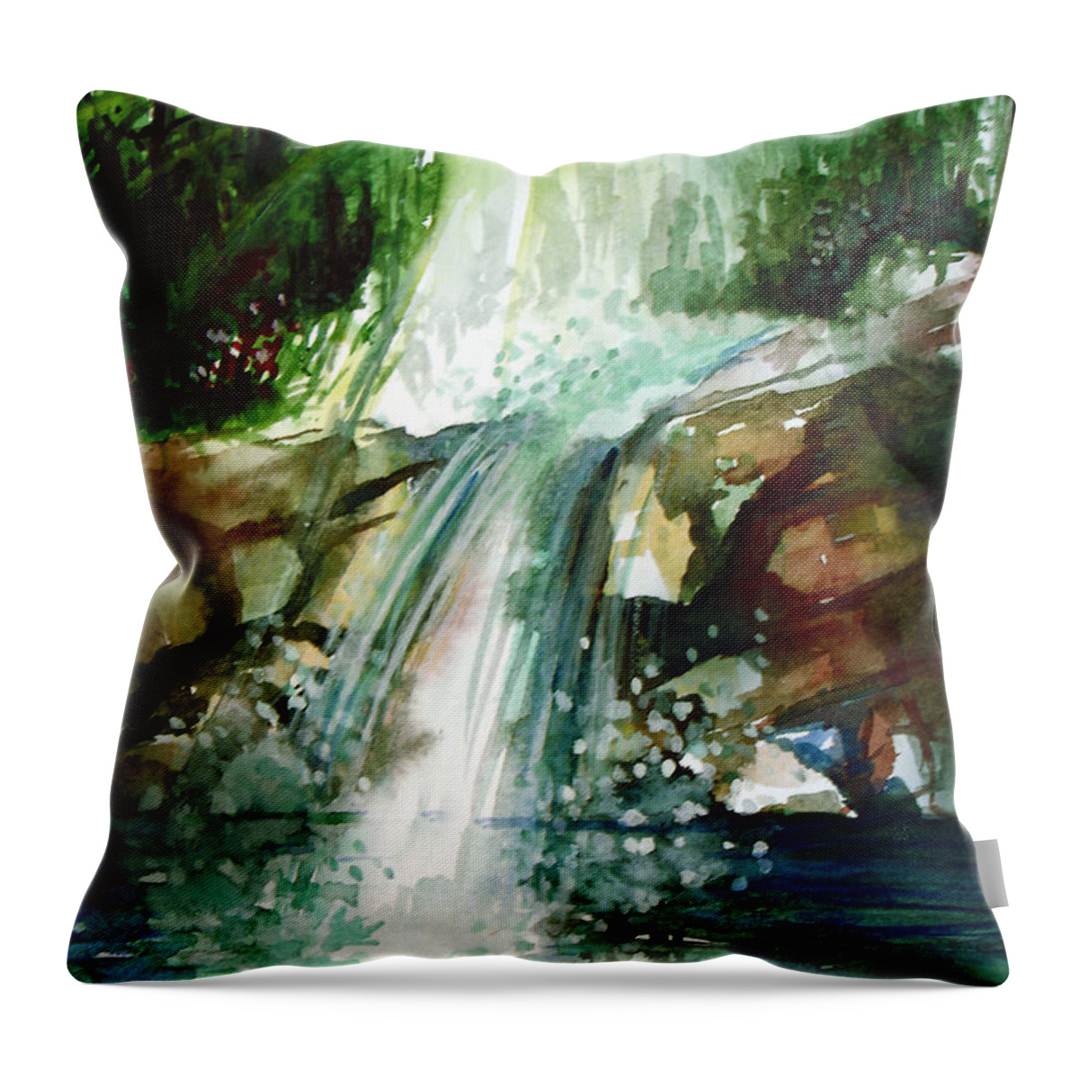 Water Throw Pillow featuring the painting Waterfall Expression by Allison Ashton