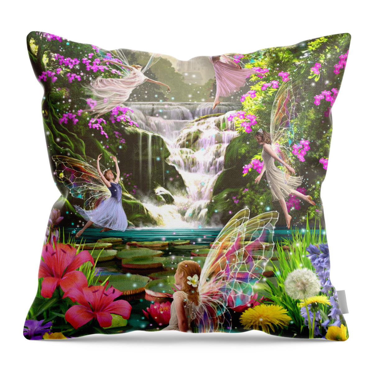 Garry Walton Throw Pillow featuring the photograph Waterfall Fairies Variant 1 by MGL Meiklejohn Graphics Licensing