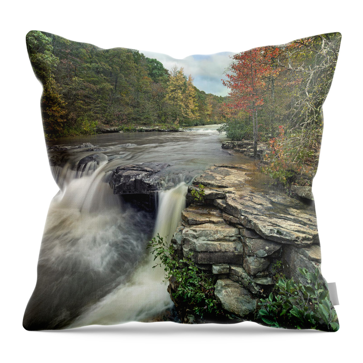 Tim Fitzharris Throw Pillow featuring the photograph Waterfall Mulberry River Arkansas by Tim Fitzharris