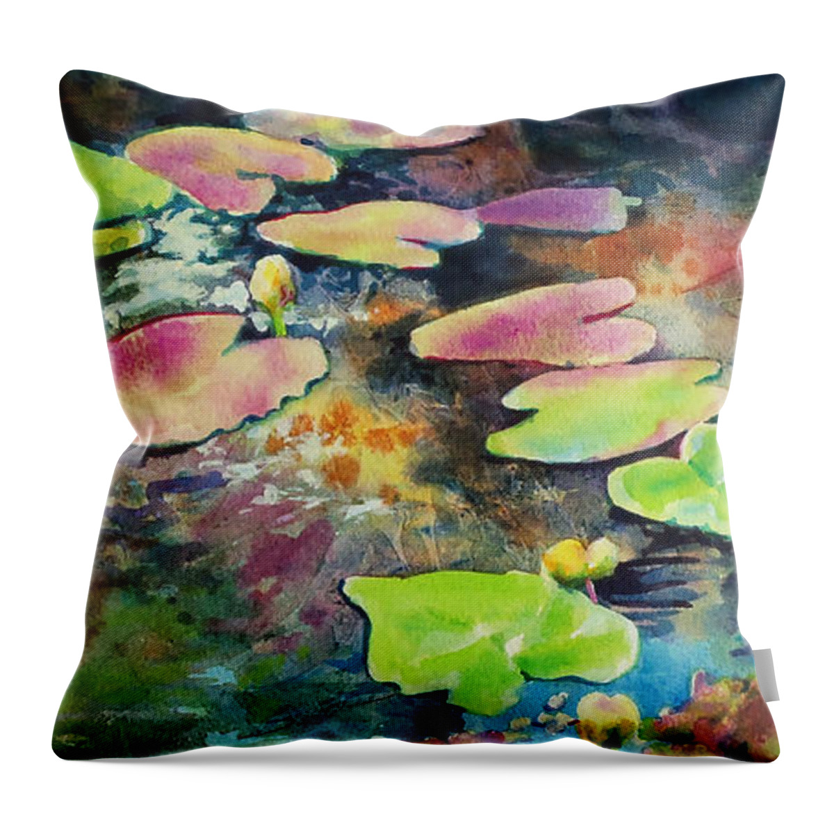 Paintings Throw Pillow featuring the painting Waterlilies in Shadow by Kathy Braud
