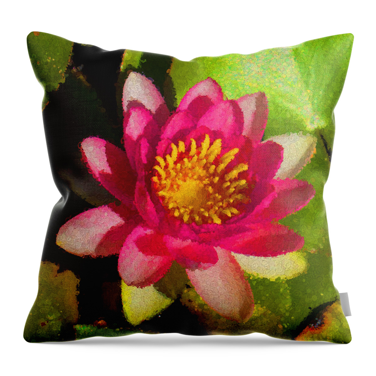 Waterlilly Throw Pillow featuring the digital art Waterlily Impression in Fuchsia and Pink by Georgia Mizuleva
