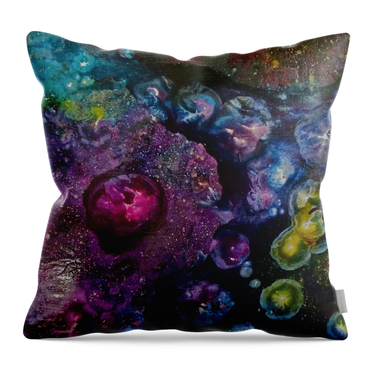 Watery Throw Pillow featuring the painting Watery Jewels by Janice Nabors Raiteri