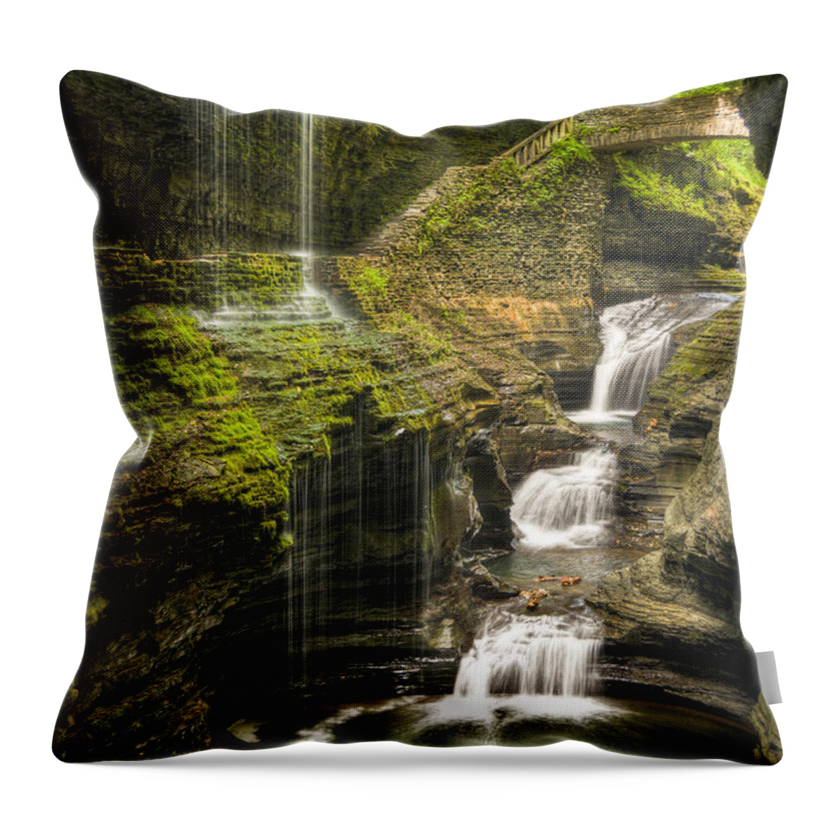 Watkins Glen Throw Pillow featuring the photograph Watkins Glen Rainbow Falls #2 by Anthony Sacco