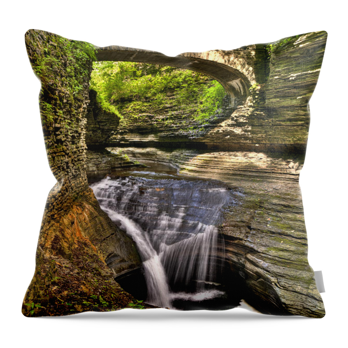 Watkins Glen Throw Pillow featuring the photograph Watkins Glen Waterfalls by Anthony Sacco