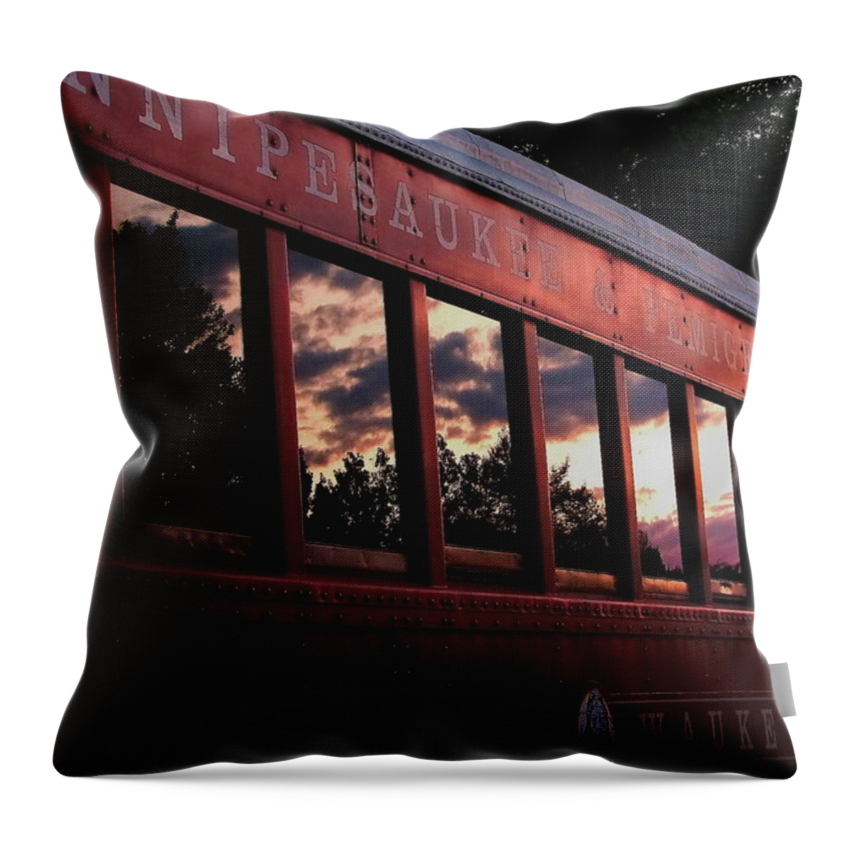 Meredith Throw Pillow featuring the photograph Waukewan Train by Jeff Heimlich