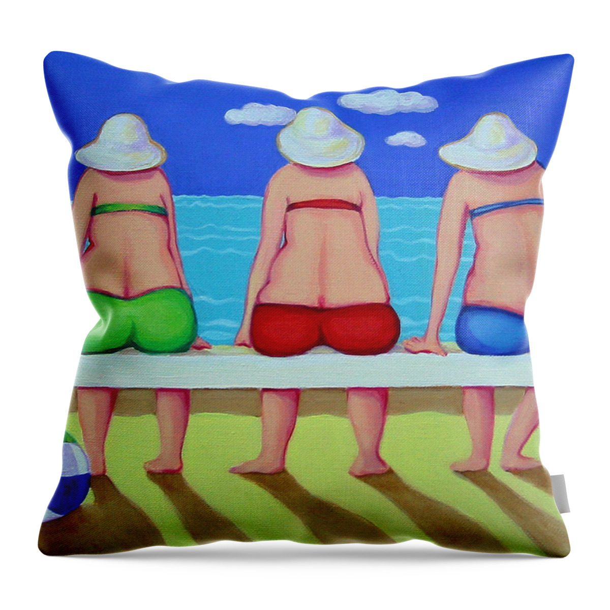 Whimsical Beach Throw Pillow featuring the painting Wave Watch - Beach by Rebecca Korpita