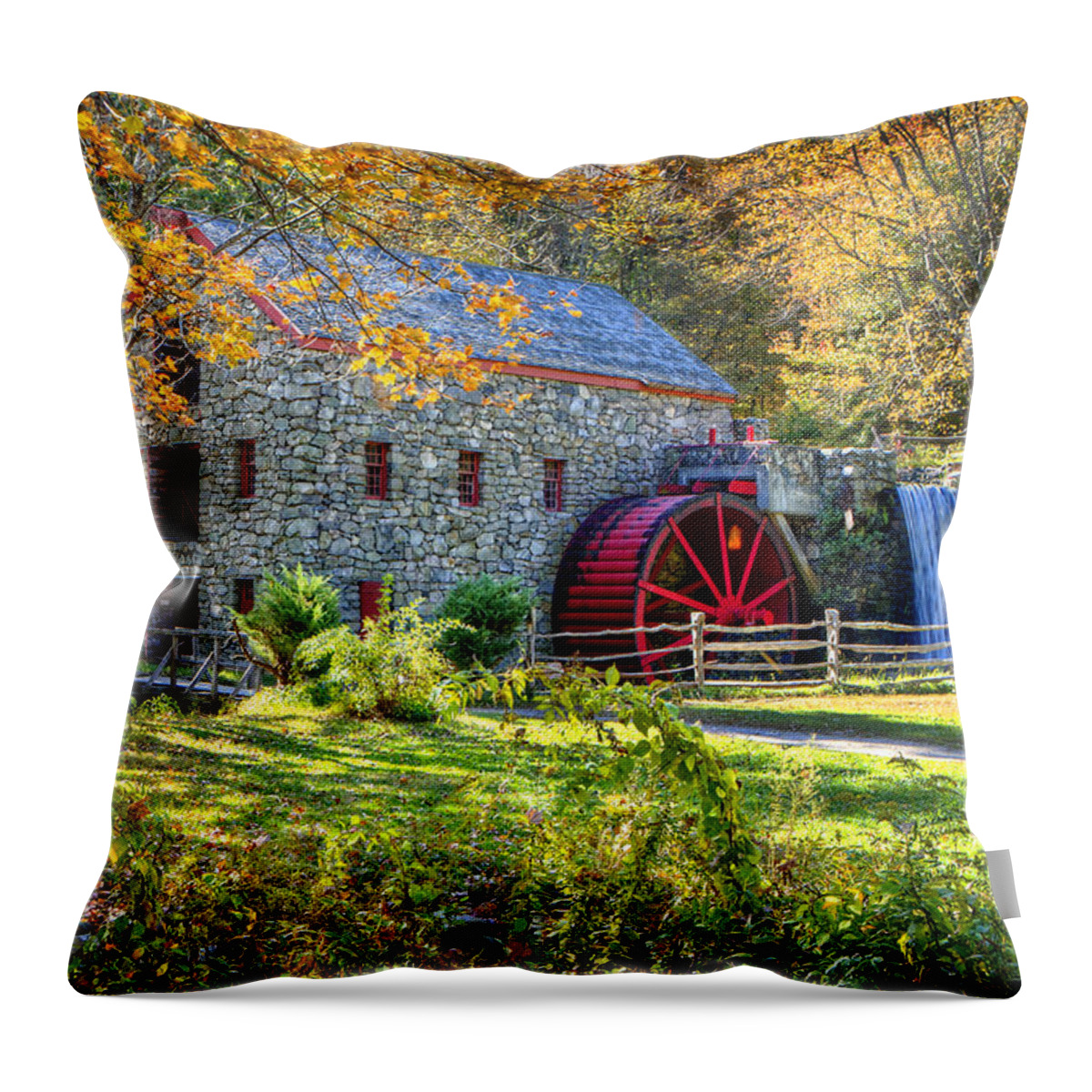 Autumn Throw Pillow featuring the photograph Wayside Inn Grist Mill by Donna Doherty
