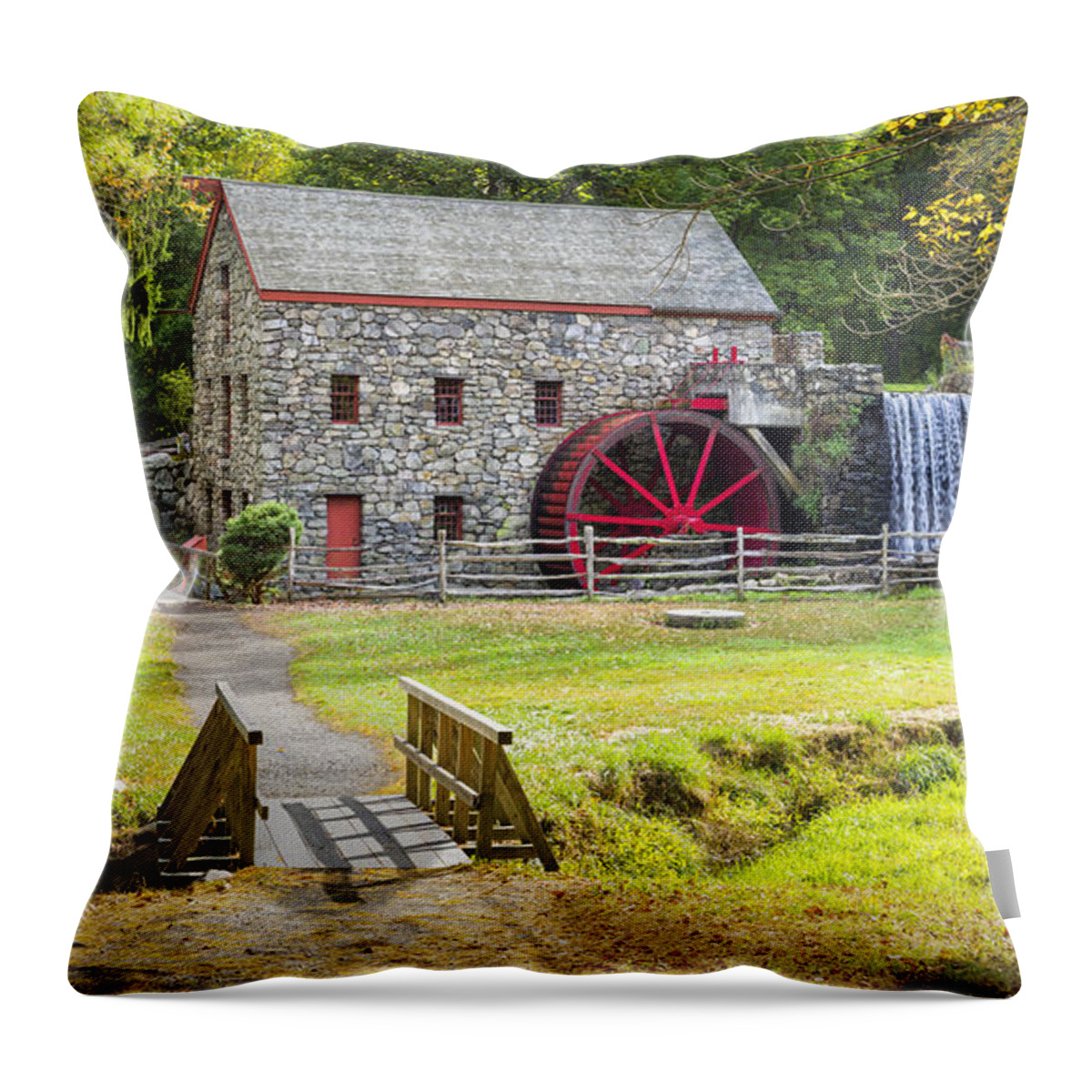 Wayside Throw Pillow featuring the photograph Wayside Inn Grist Mill by Kyle Wasielewski