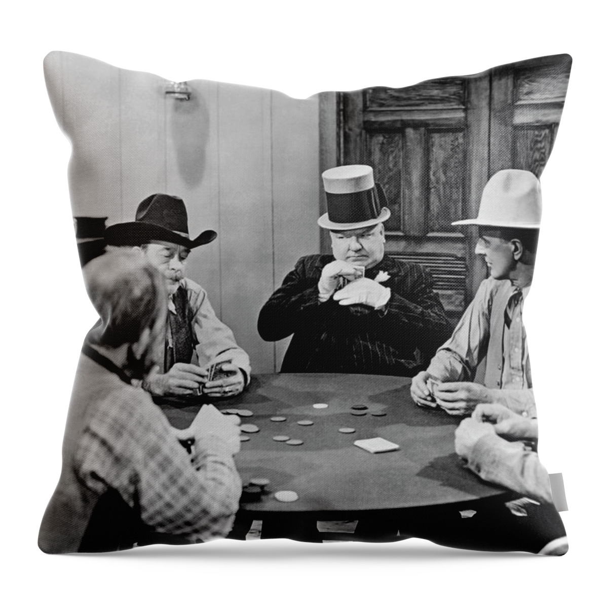 1930s Throw Pillow featuring the photograph W.C. Fields Playing Poker by Underwood Archives