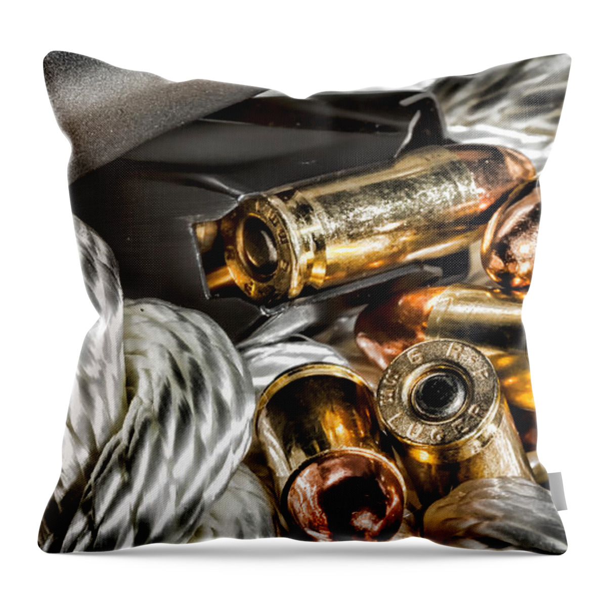 Ammo Throw Pillow featuring the photograph Weapons Cache Revealed by Lawrence Burry