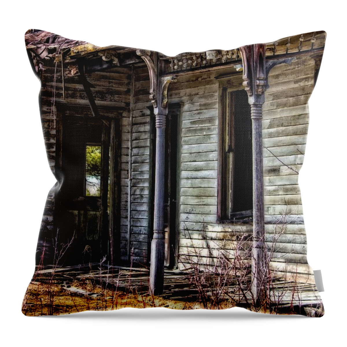 Abandoned Throw Pillow featuring the photograph Weathered and Worn by Ms Judi