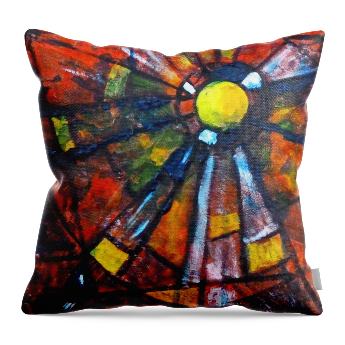 Red Abstract Painting Throw Pillow featuring the mixed media Web by Nancy Merkle