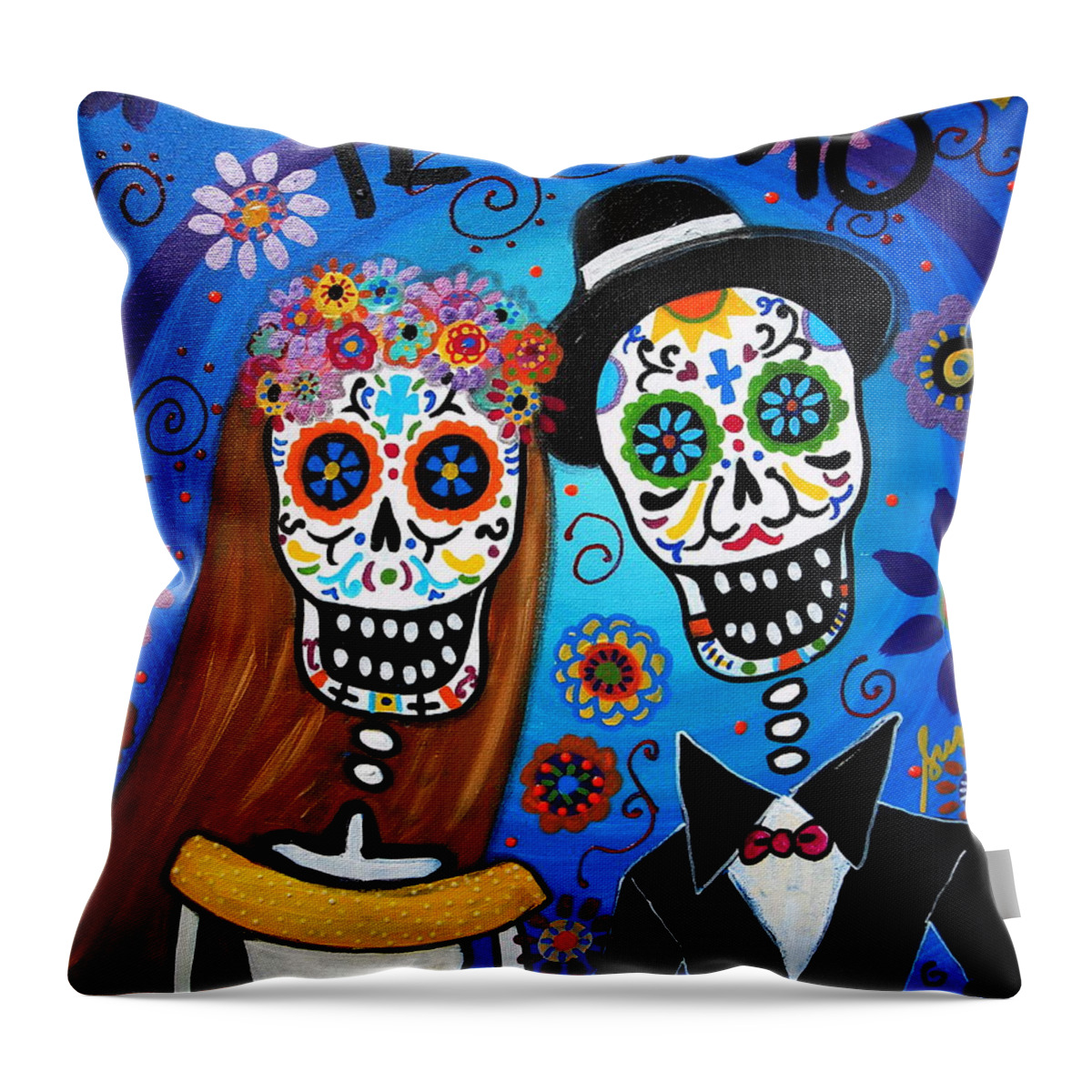 Wedding Throw Pillow featuring the painting Wedding Couple by Pristine Cartera Turkus