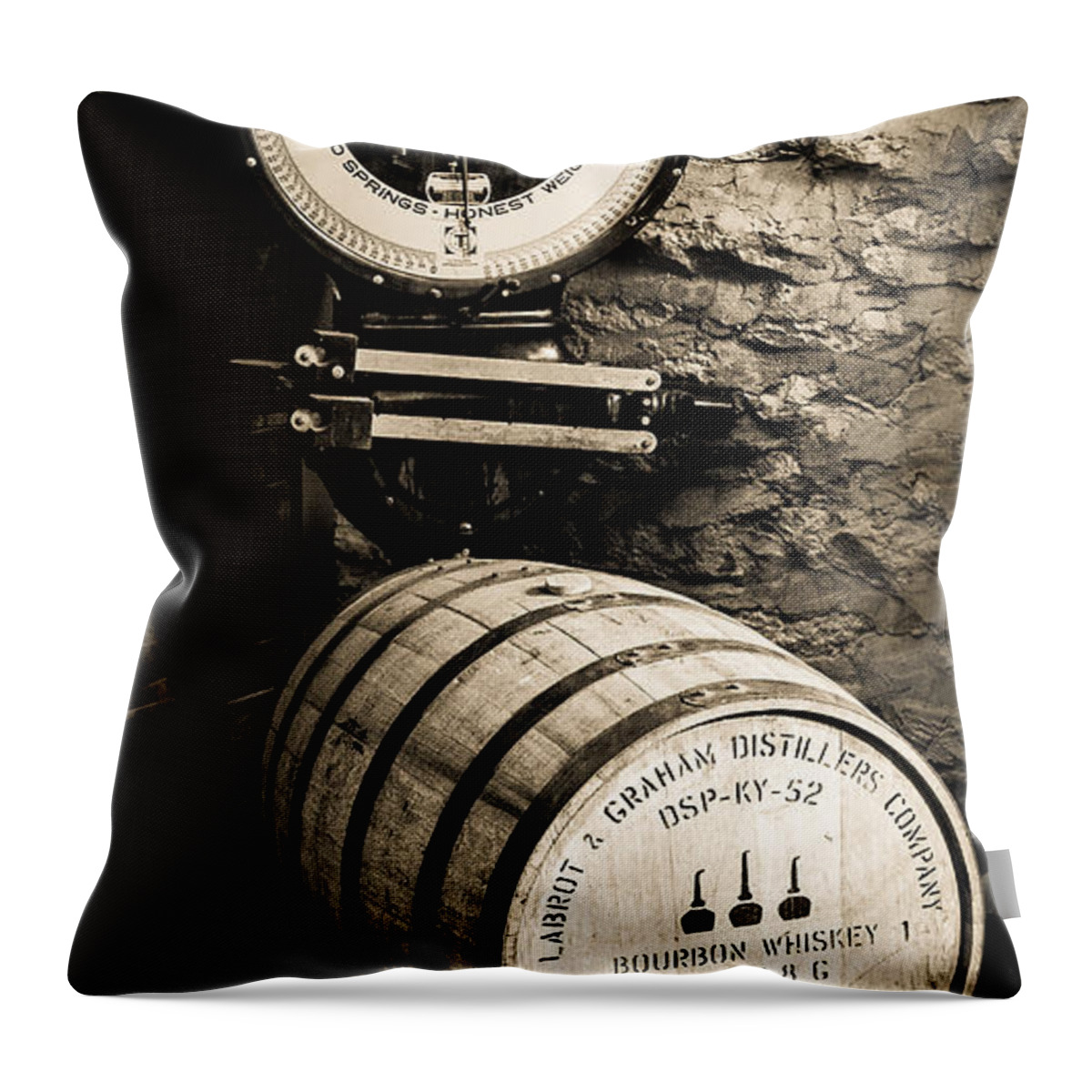 Bourbon Barrel Throw Pillow featuring the photograph Weighing In by Karen Varnas