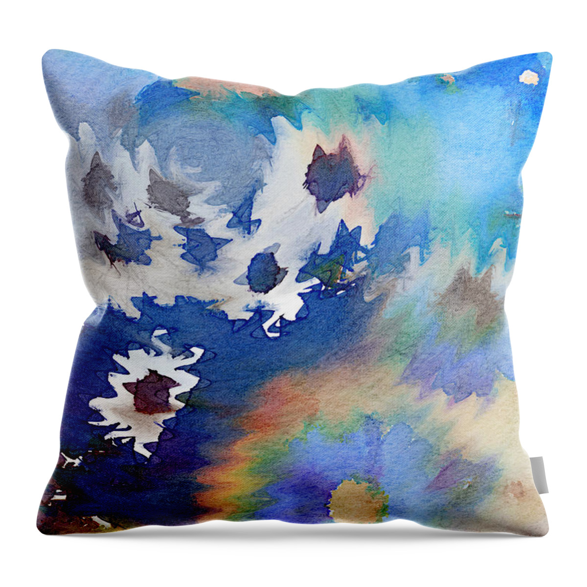 Abstract Throw Pillow featuring the digital art Welcome Spring Abstract Floral Digital Watercolor Painting 2 by Beverly Claire Kaiya