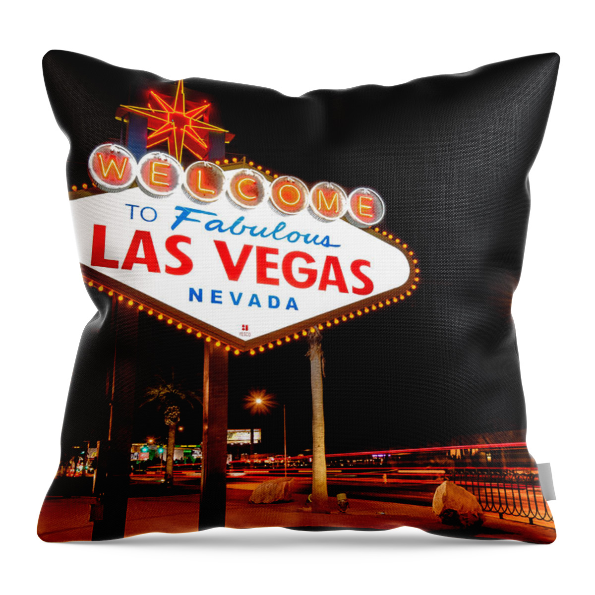 Vegas Throw Pillow featuring the photograph Welcome to Las Vegas - Neon Sign by Gregory Ballos