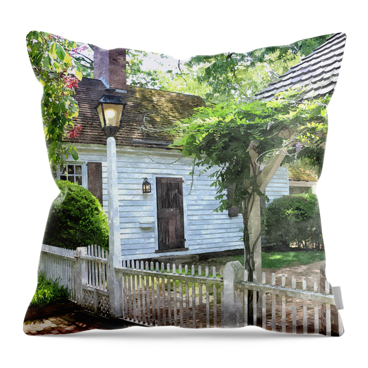 Cottage Throw Pillow featuring the painting Well's House by Shari Nees