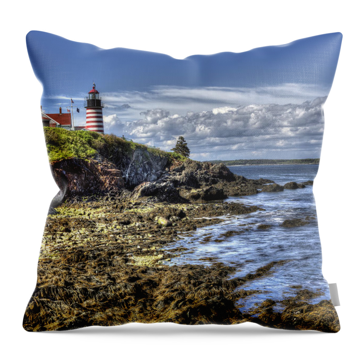 Lighthouse Throw Pillow featuring the photograph West Quoddy Lubec Maine Lighthouse by Shawn Everhart