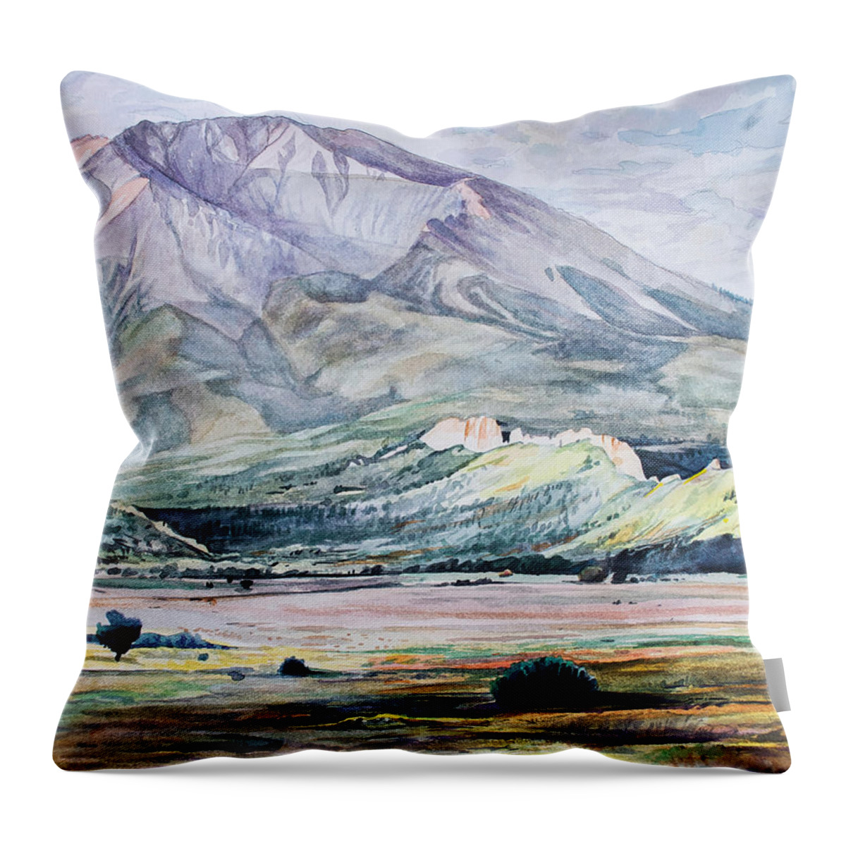 West Spanish Peak Throw Pillow featuring the painting West Spanish Peak by Aaron Spong