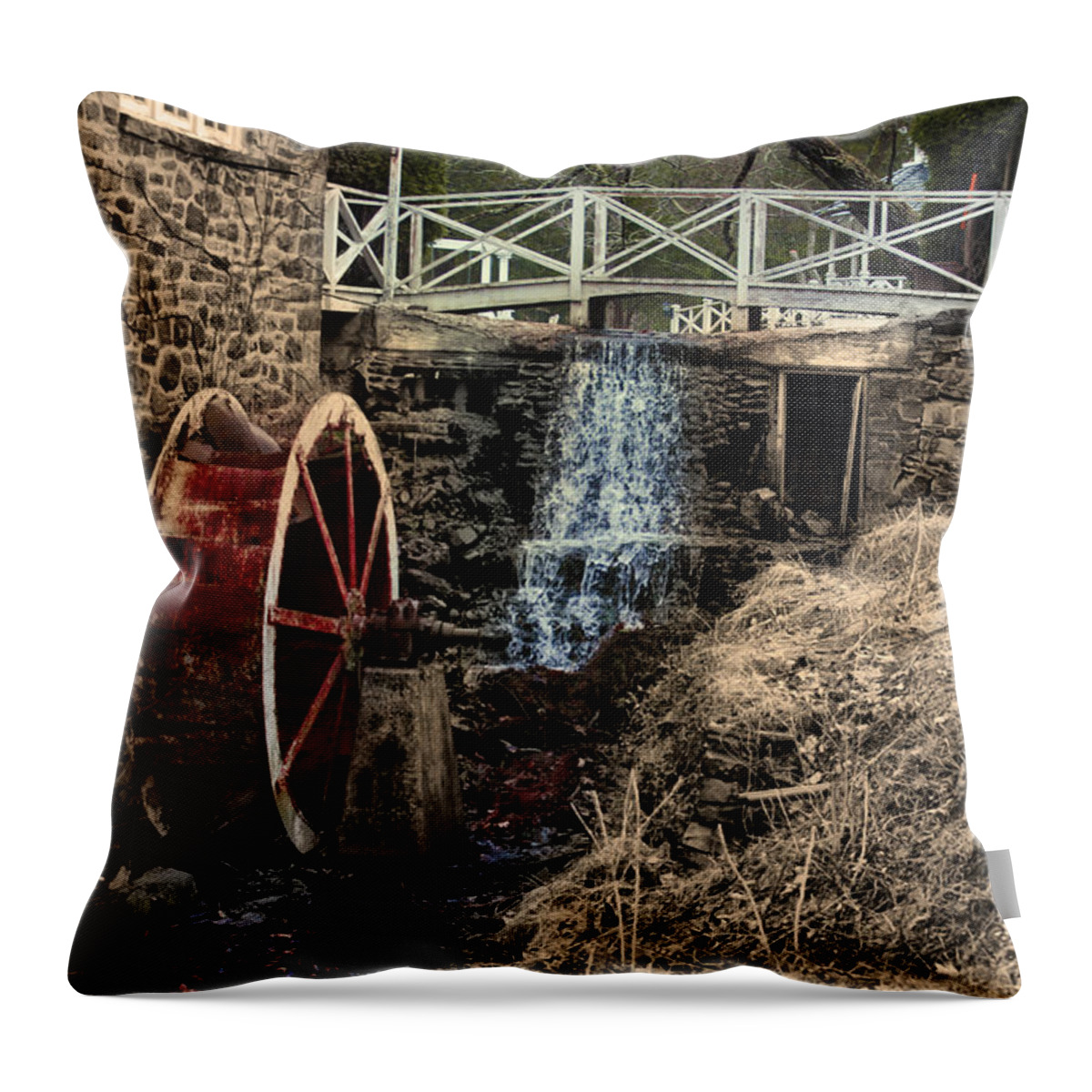 West Throw Pillow featuring the photograph West Trenton Water Wheel by Bill Cannon