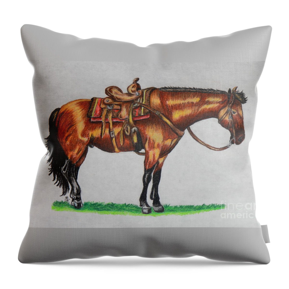 Horse Throw Pillow featuring the drawing Western Horse by Sheri Simmons
