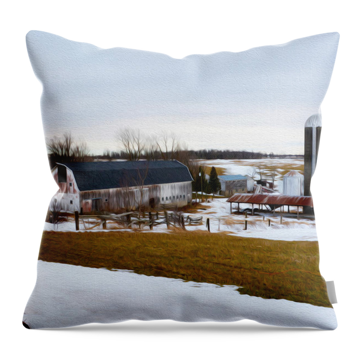 Barn Throw Pillow featuring the photograph Western New York Farm as an oil painting by Tracy Winter