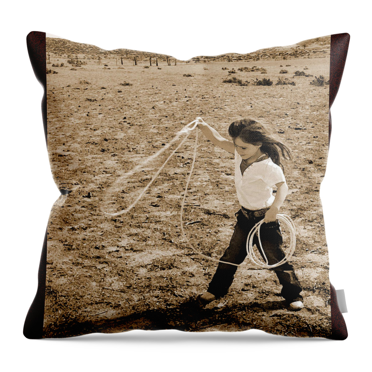 Uplifting Throw Pillow featuring the mixed media Western Themed Uplifting Greeting Card by Amanda Smith