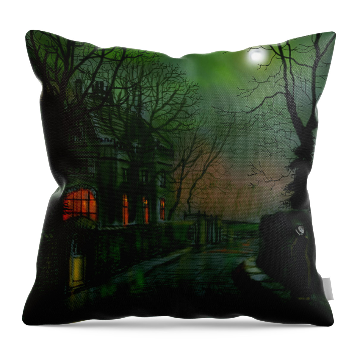Glenn Marshall Throw Pillow featuring the painting Wet Lane in Winter by Glenn Marshall