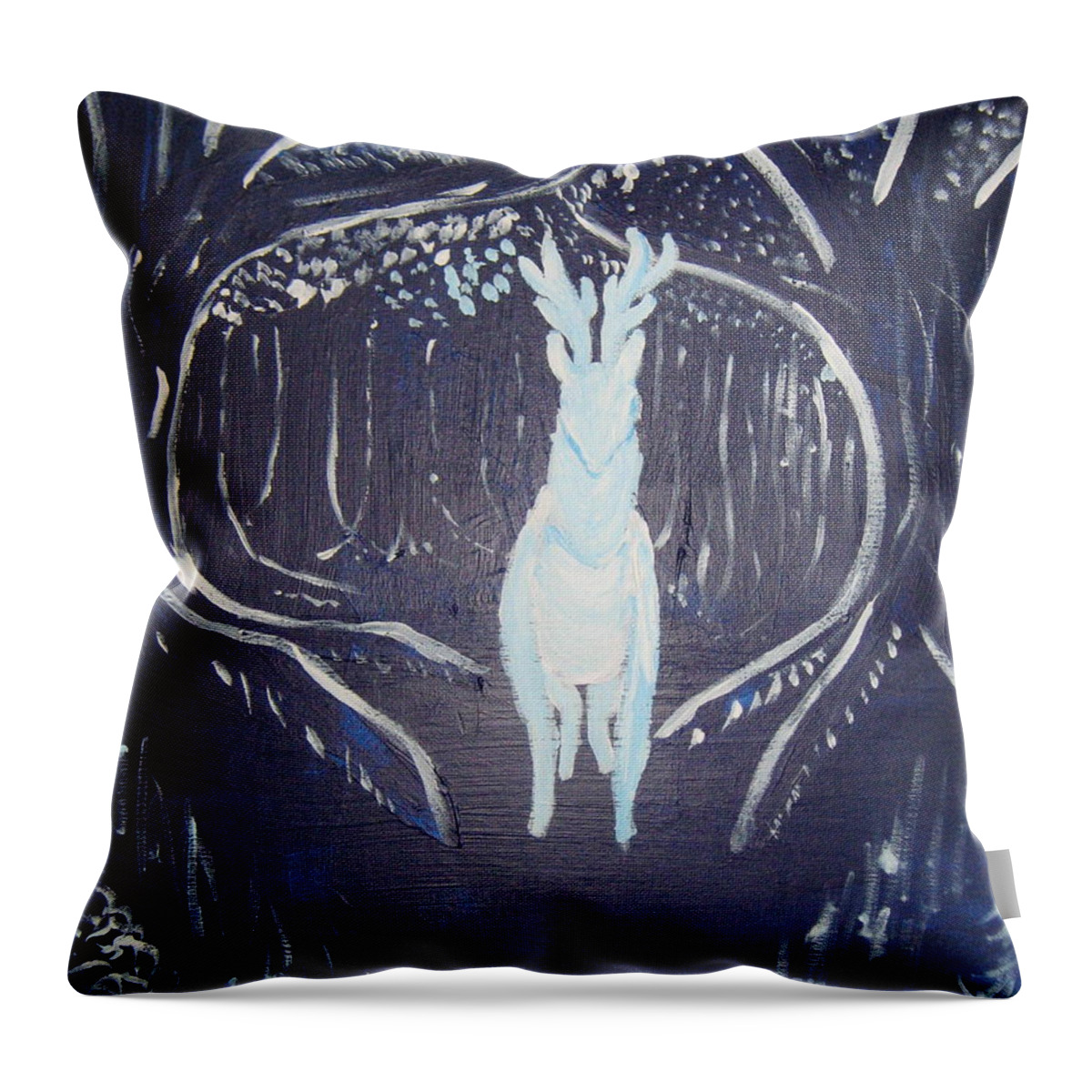 Deer Throw Pillow featuring the painting What Walks These Woods by Wendy Coulson