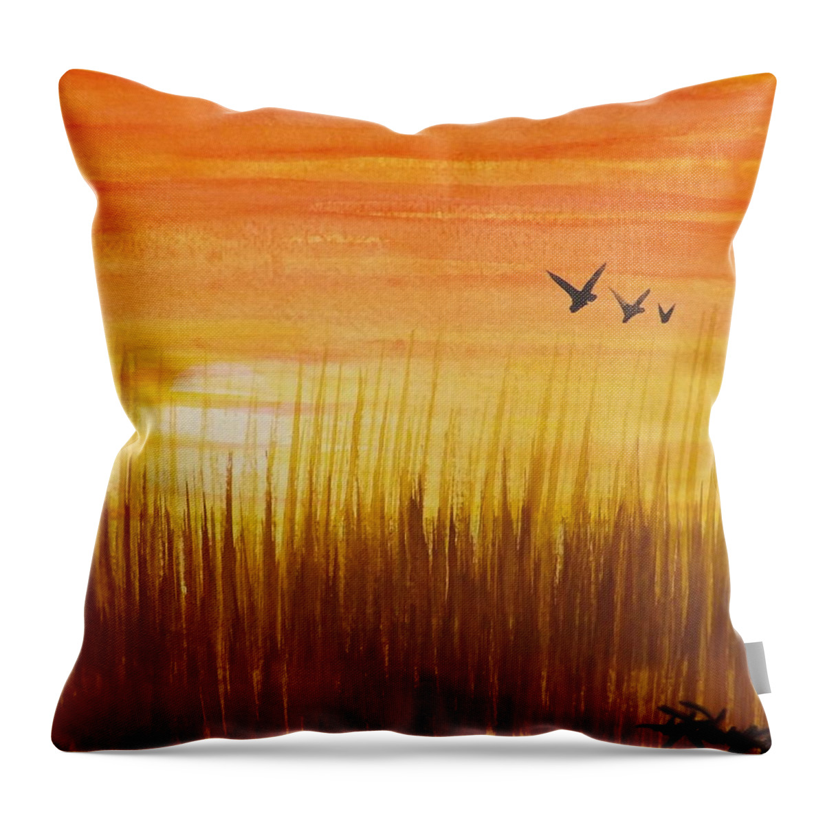 Wheatfield At Sunset Throw Pillow featuring the painting Wheatfield at Sunset by Darren Robinson