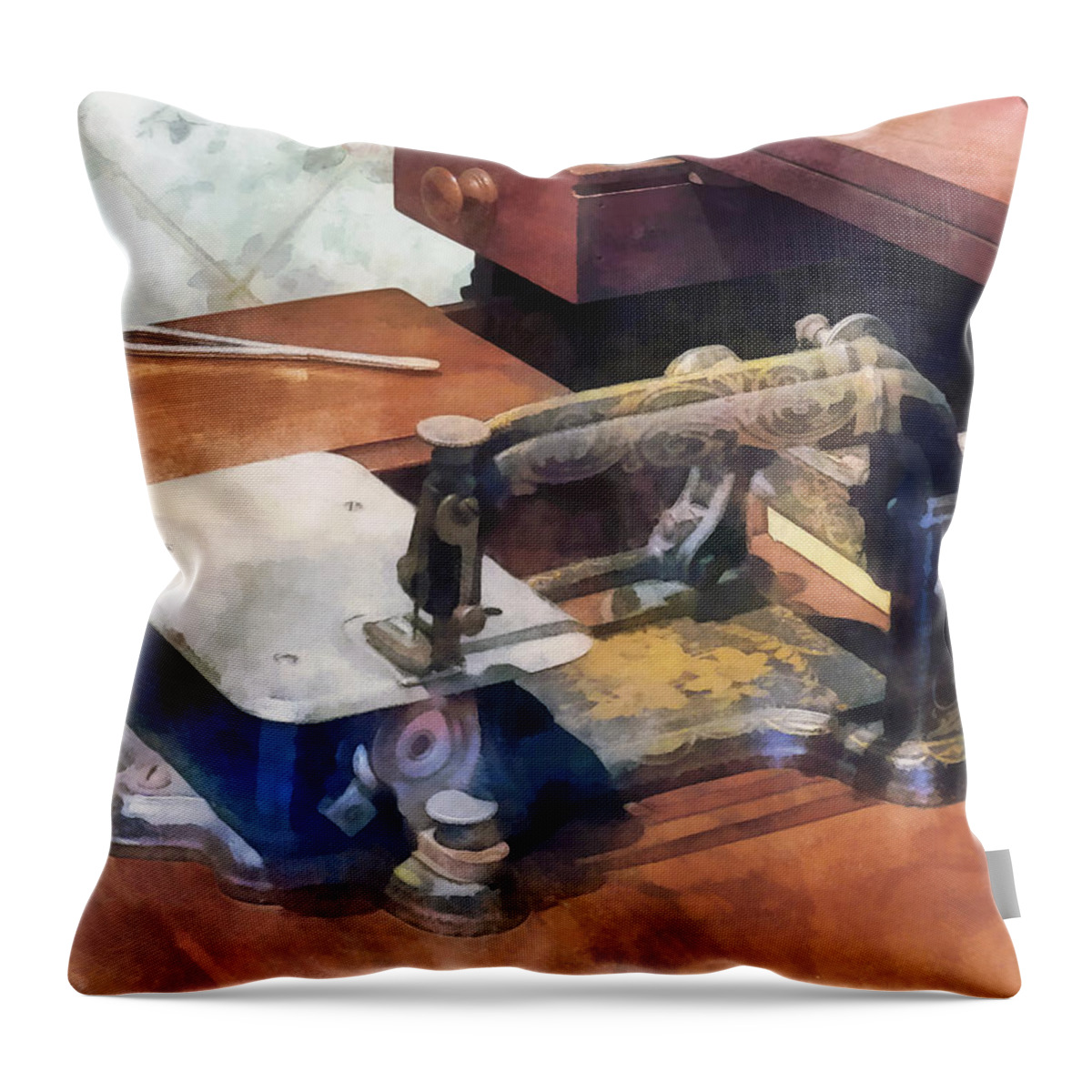 Sewing Machine Throw Pillow featuring the photograph Wheeler and Wilson Sewing Machine Circa 1850 by Susan Savad