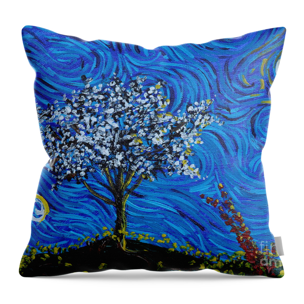 Landscape Throw Pillow featuring the painting When Squiggles Swim by Stefan Duncan