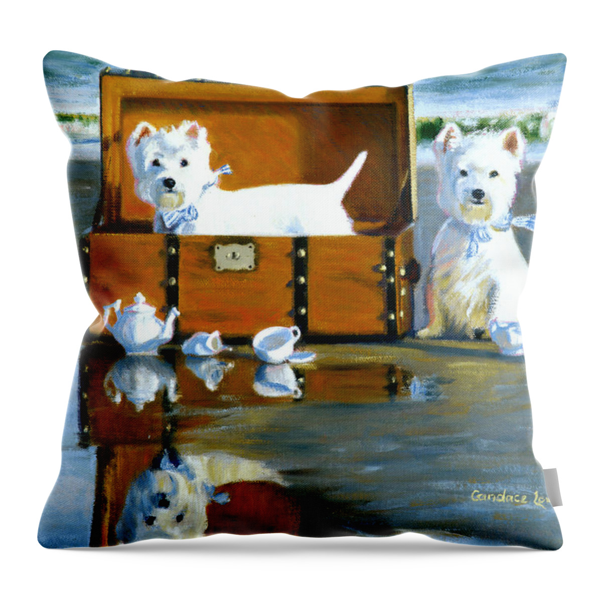 White Dogs Throw Pillow featuring the painting Where are the Cookies by Candace Lovely