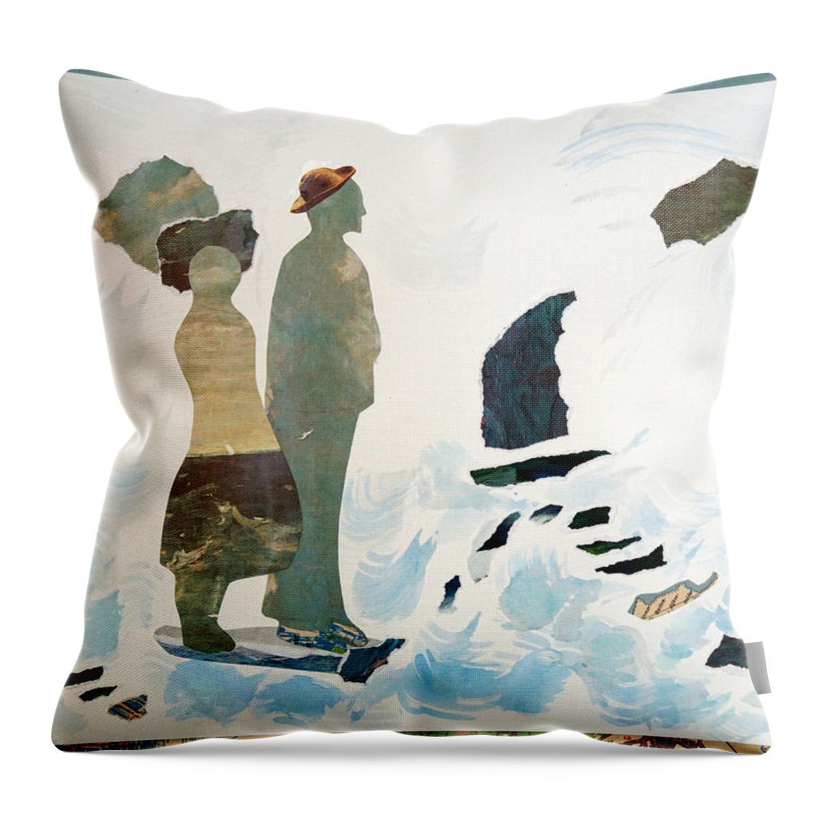 Sea Throw Pillow featuring the mixed media Where are we going? by Jolly Van der Velden