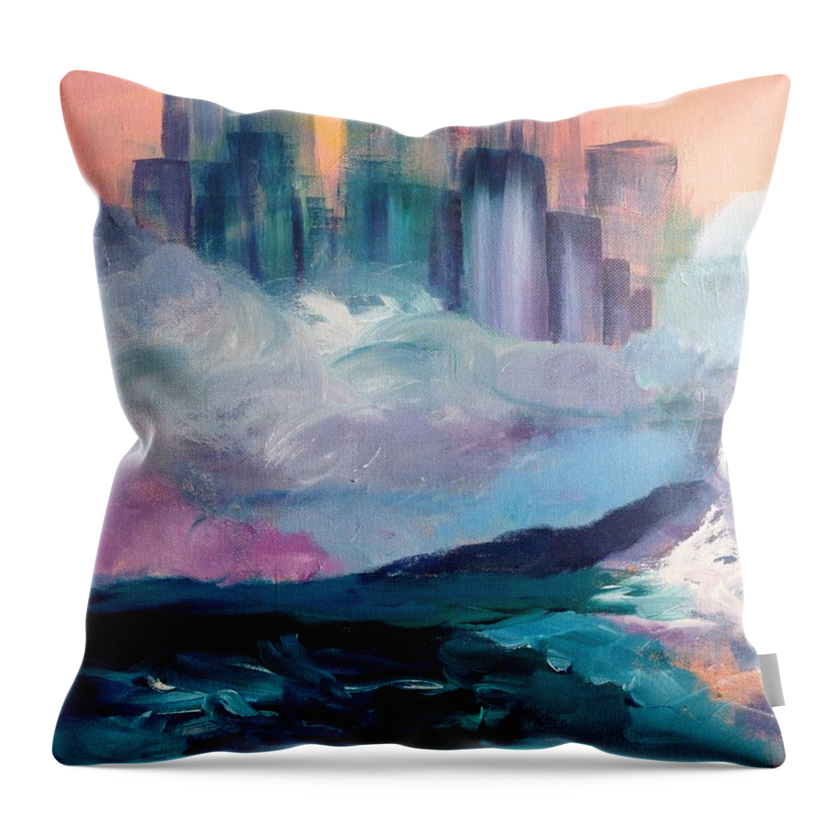Buildings Throw Pillow featuring the painting Whimsical by Kat McClure