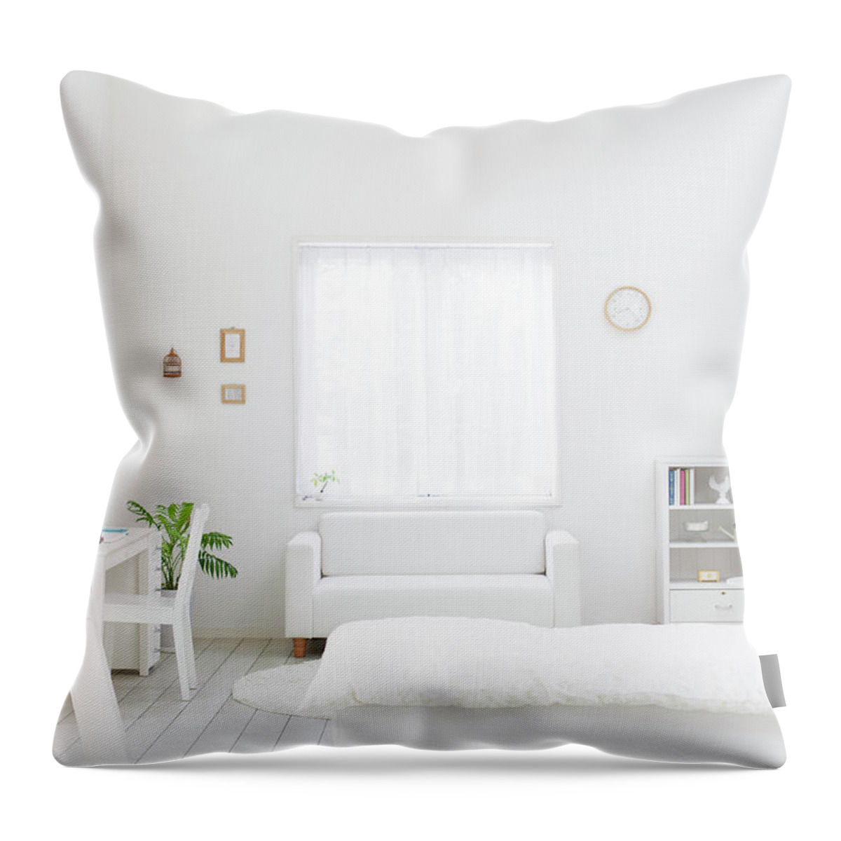 Domestic Room Throw Pillow featuring the photograph White Bedroom by Bloom Image