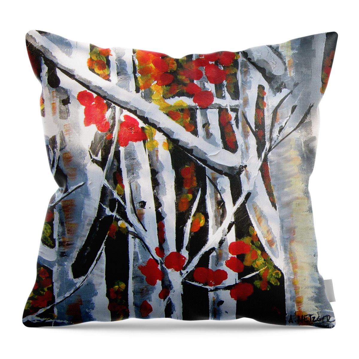 Trees Throw Pillow featuring the painting White birch 3 by Alan Metzger