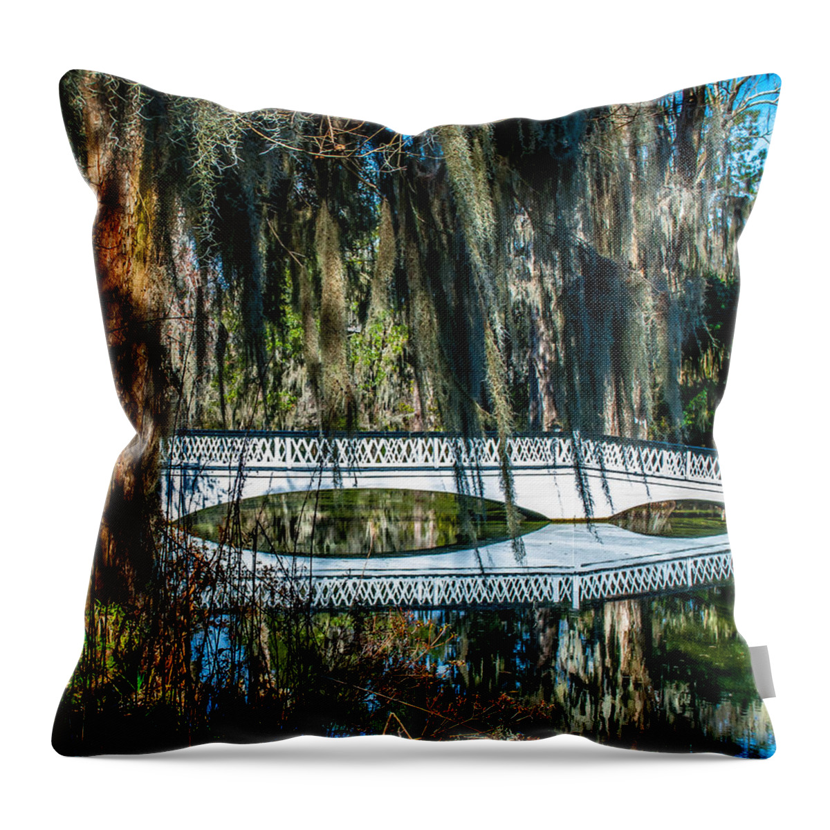 Optical Playground By Mp Ray Throw Pillow featuring the photograph White Bridge in Charleston by Optical Playground By MP Ray