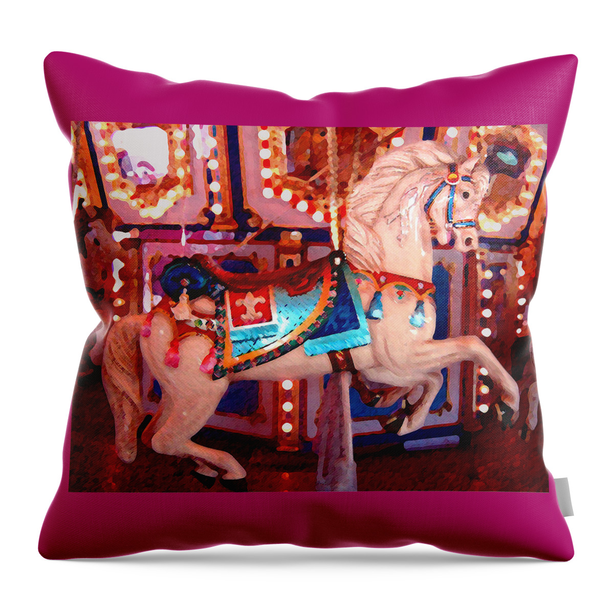 Horses Throw Pillow featuring the painting White Carousel Horse by Amy Vangsgard
