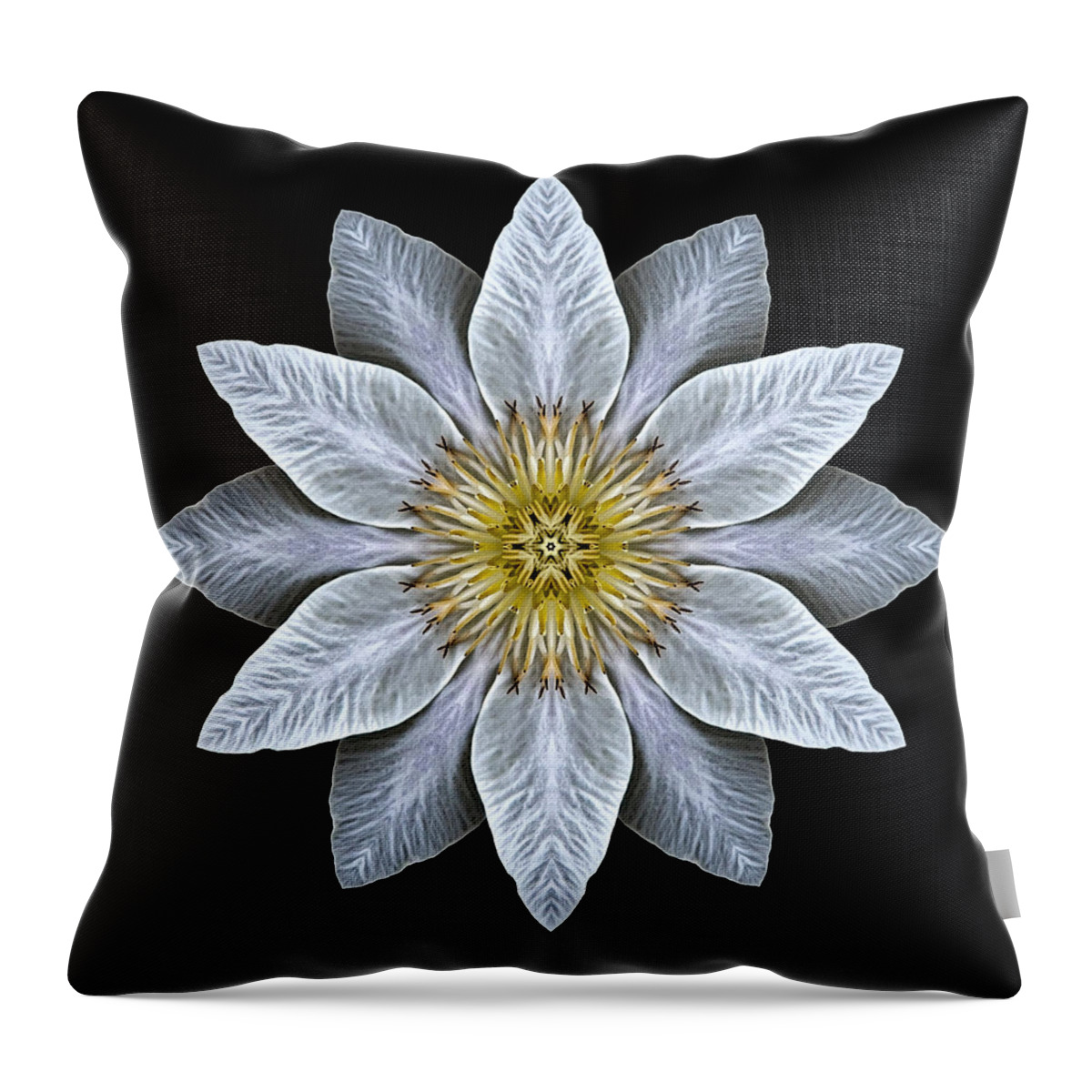 Flower Throw Pillow featuring the photograph White Clematis Flower Mandala by David J Bookbinder