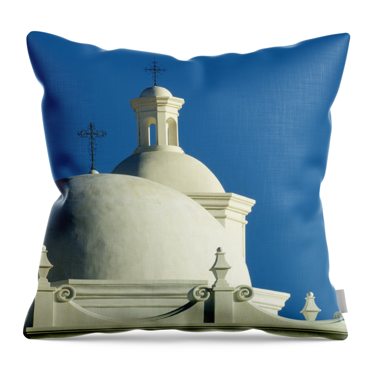 San Xavier Del Bac Mission Throw Pillow featuring the photograph White Dove Of The Desert by Bob Christopher