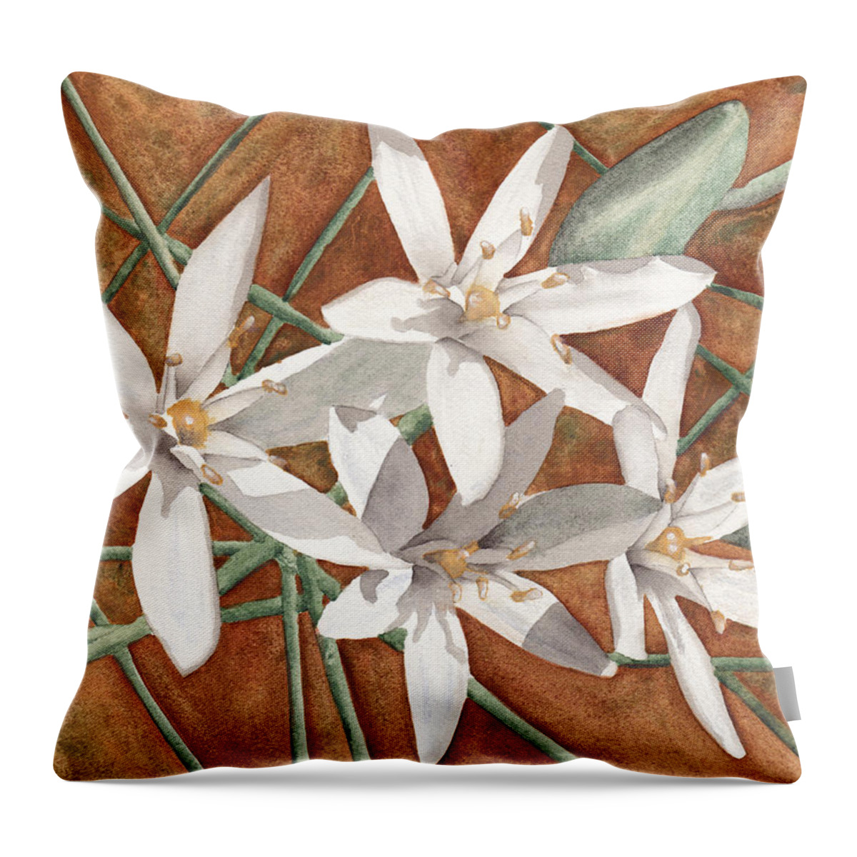 White Throw Pillow featuring the painting White Flowers by Ken Powers